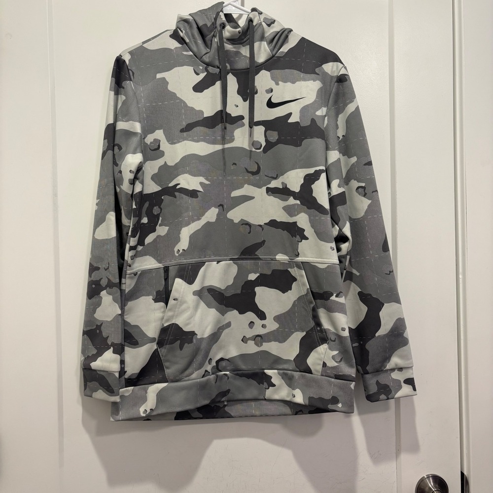 Nike Therma-FIT Grey Camo Pullover Hoodie Mens Small Training Sweatshirt